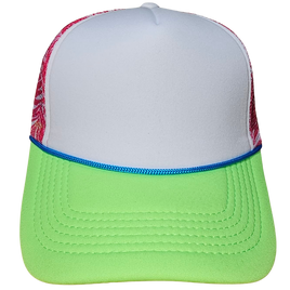 Green Bill with Pink Mesh with White Leaves Blank Hat