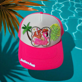 "Flamingo cowgirl float" custom Trucker Hat
